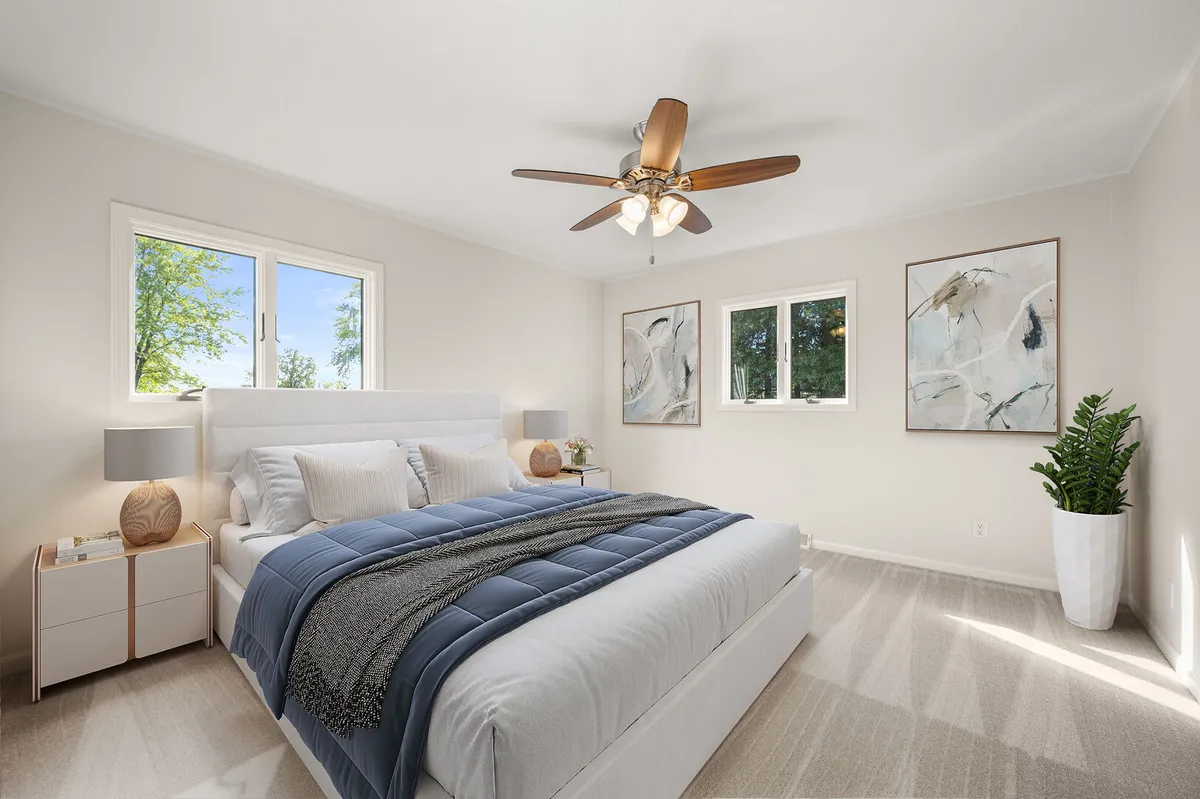 Modern bedroom with clean design and natural lighting
