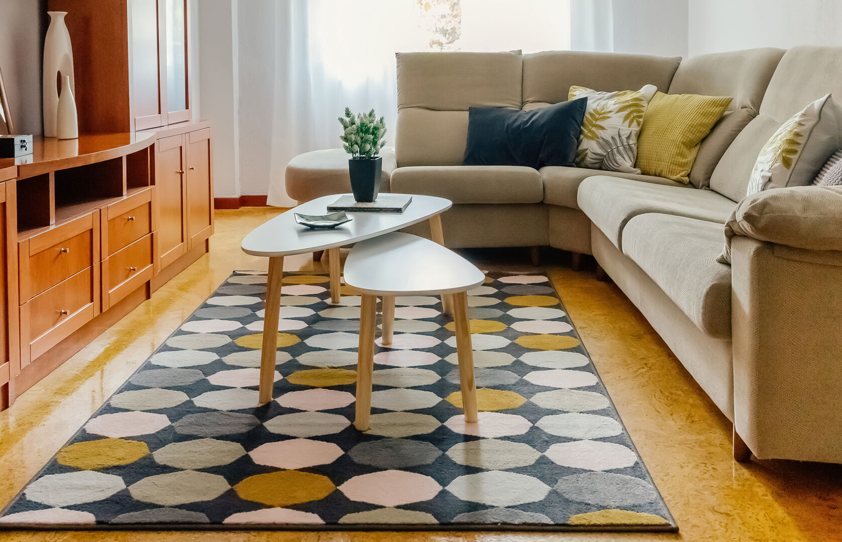 Interior of a living room with corner sofa