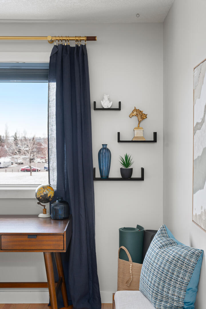 Floating shelves in modern home office