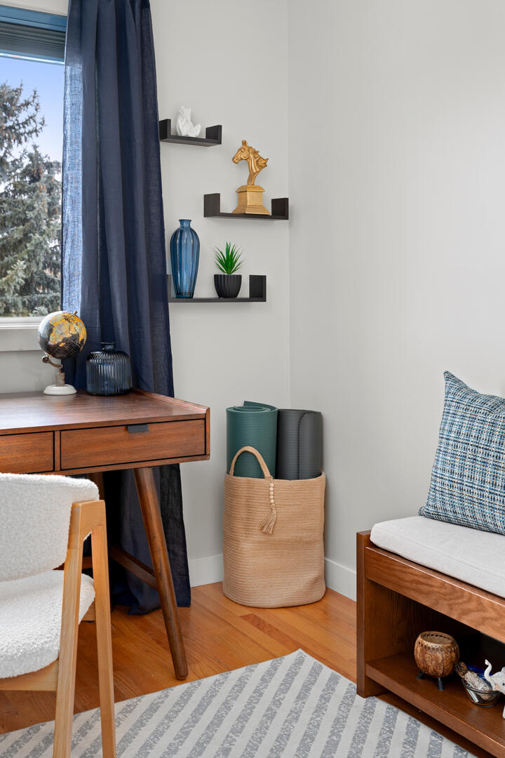 Yoga mat storage in modern home office