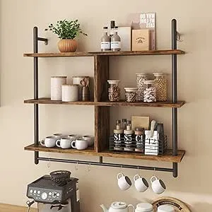 Bestier Floating Pipe Shelving, 41.5in Industrial Wall-Mounted Ladder Shelf
