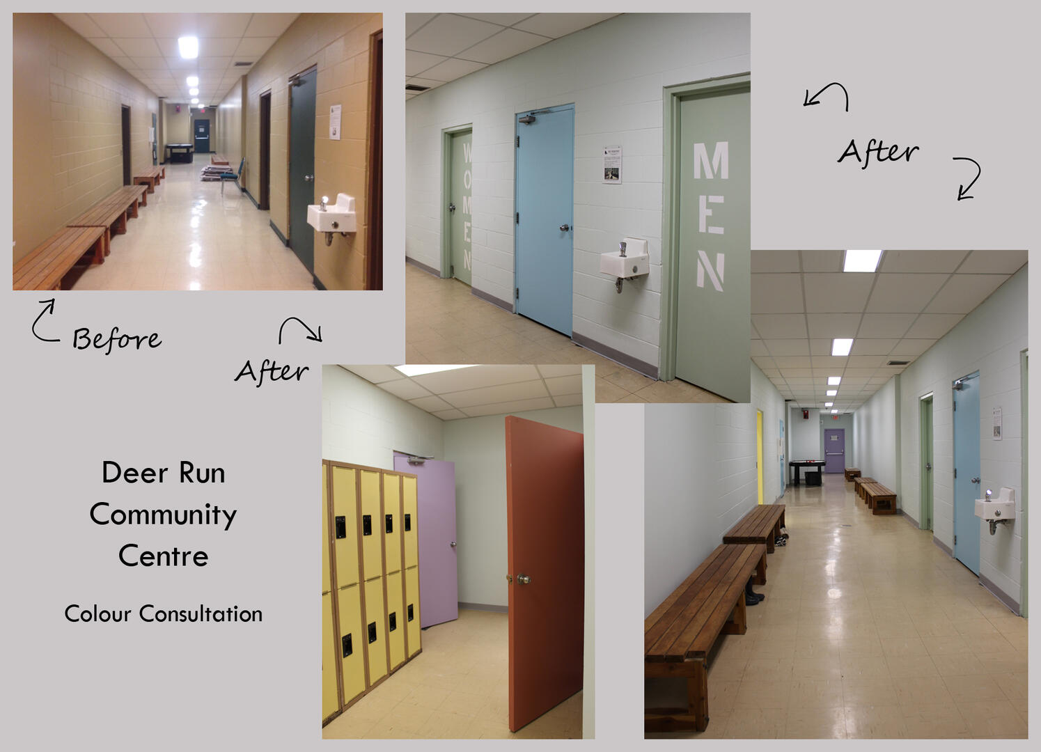Before and after photos of the Deer Run Community Association basement hall