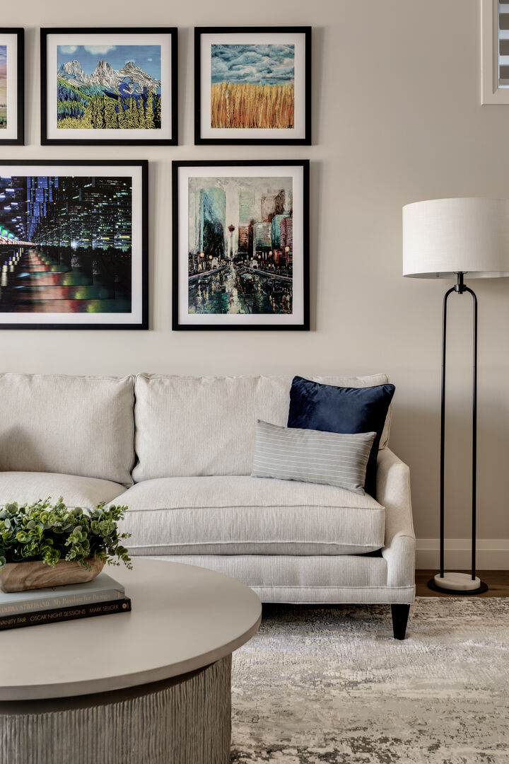 White couch with gallery wall