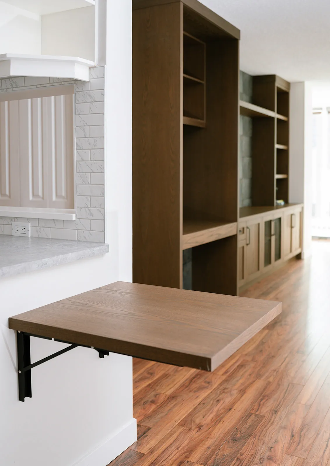 Walnut pull-out art desk with black hardware