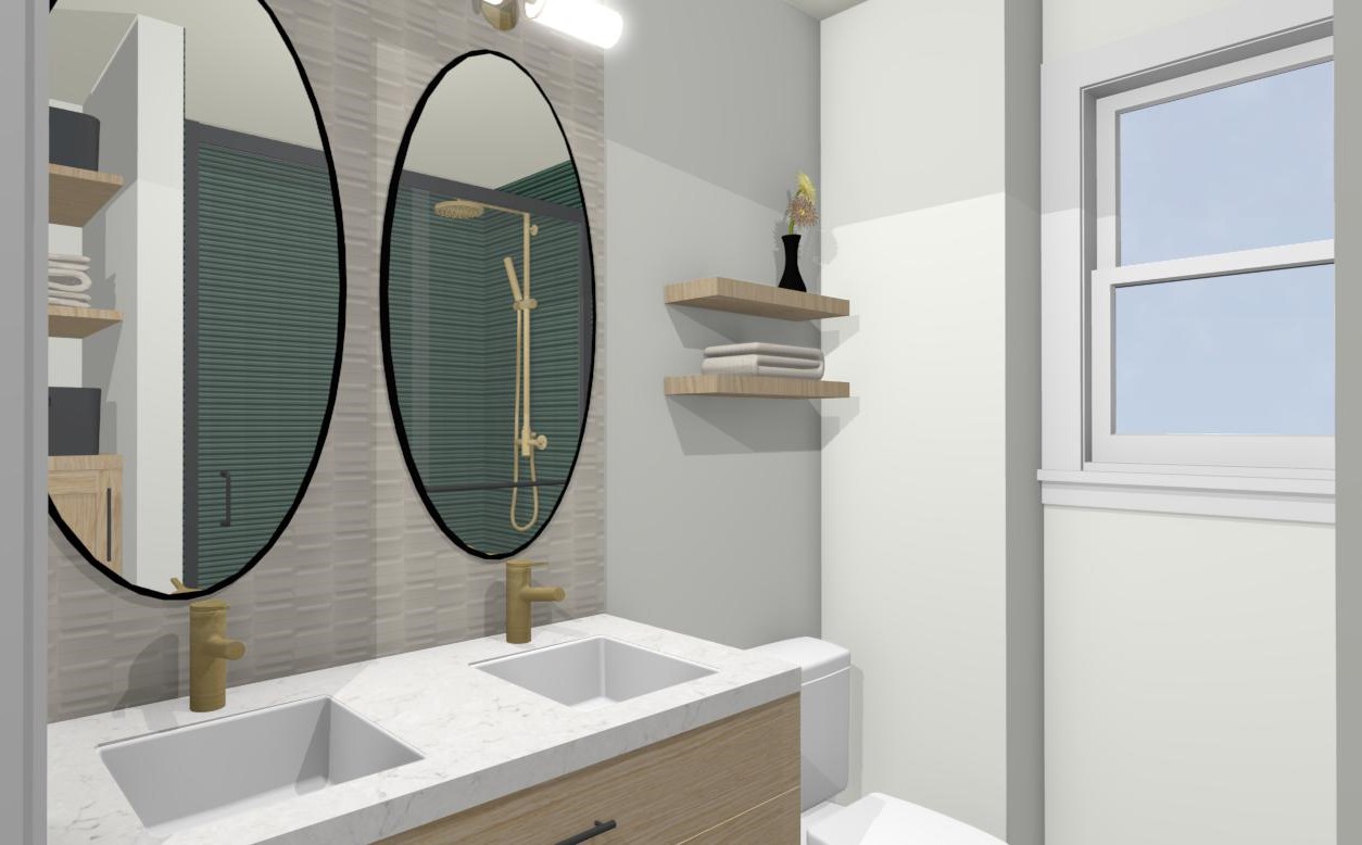 Modern grey oak and gold bathroom inspiration