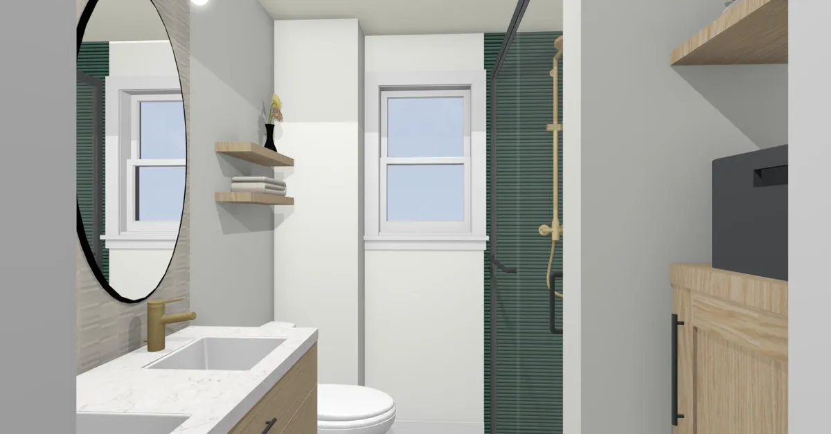 Modern grey oak and gold bathroom inspiration