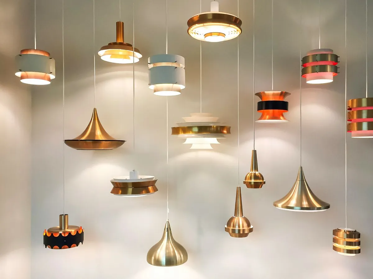 Wide array of modern pendant lights, gold brass pendant lights