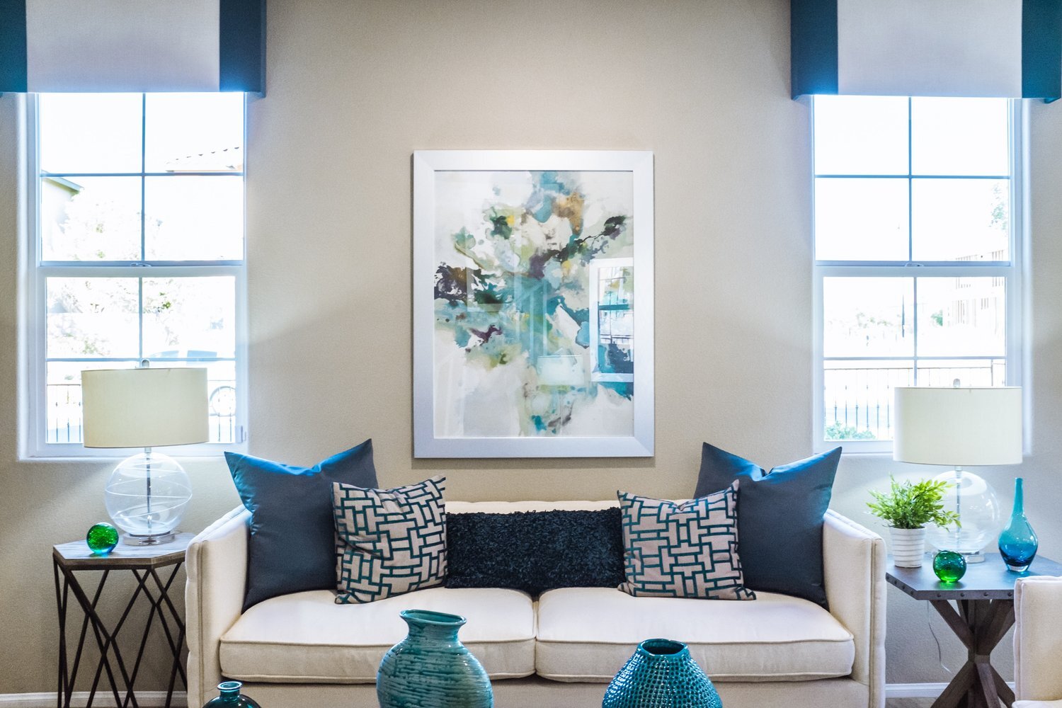 Living room with blue accents