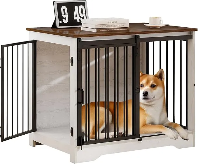 LYNCOHOME Dog Crate Furniture, Wooden Dog Kennel TV Stand for Medium Dogs