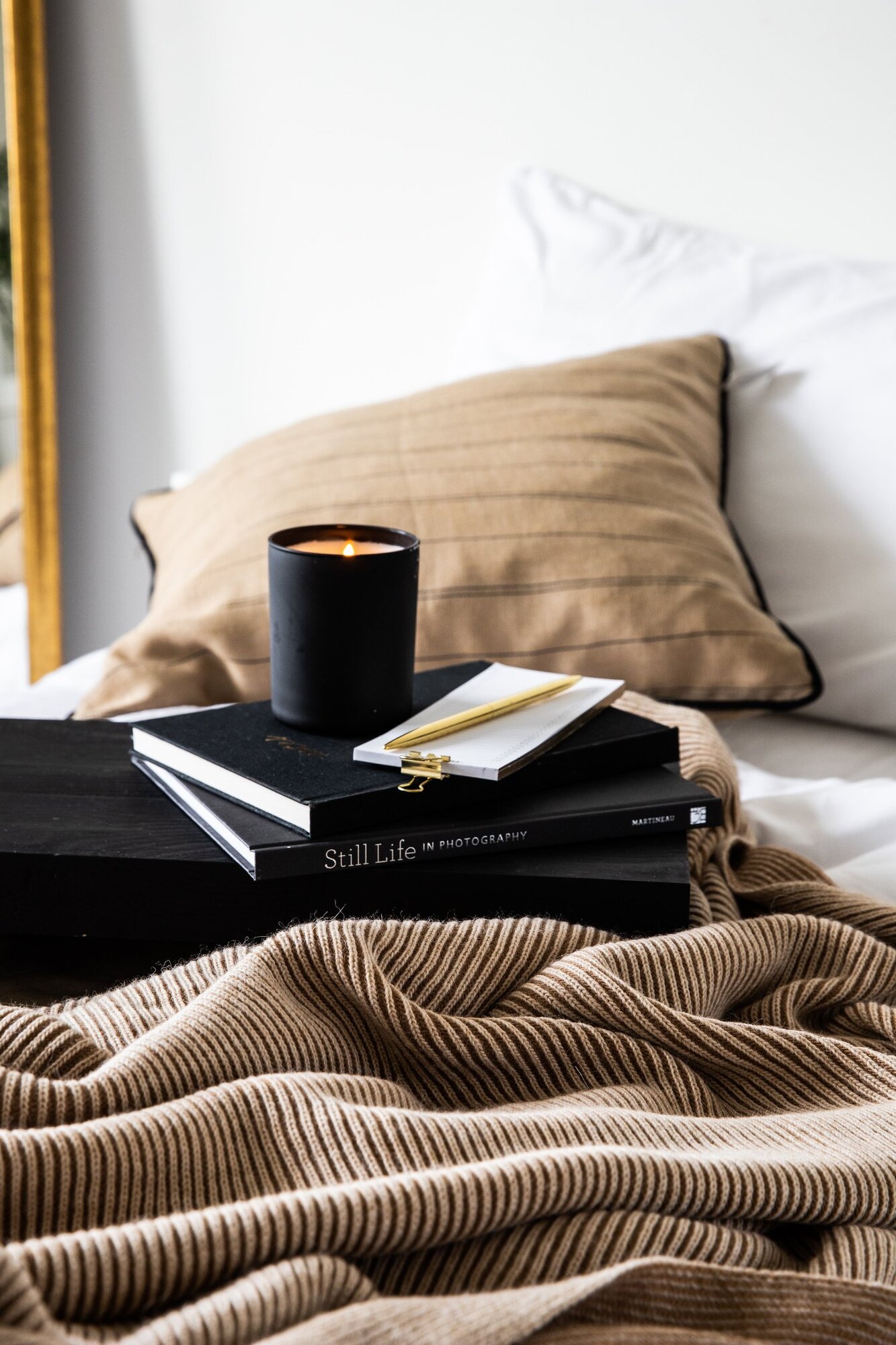 Cozy design inspiration books and candles