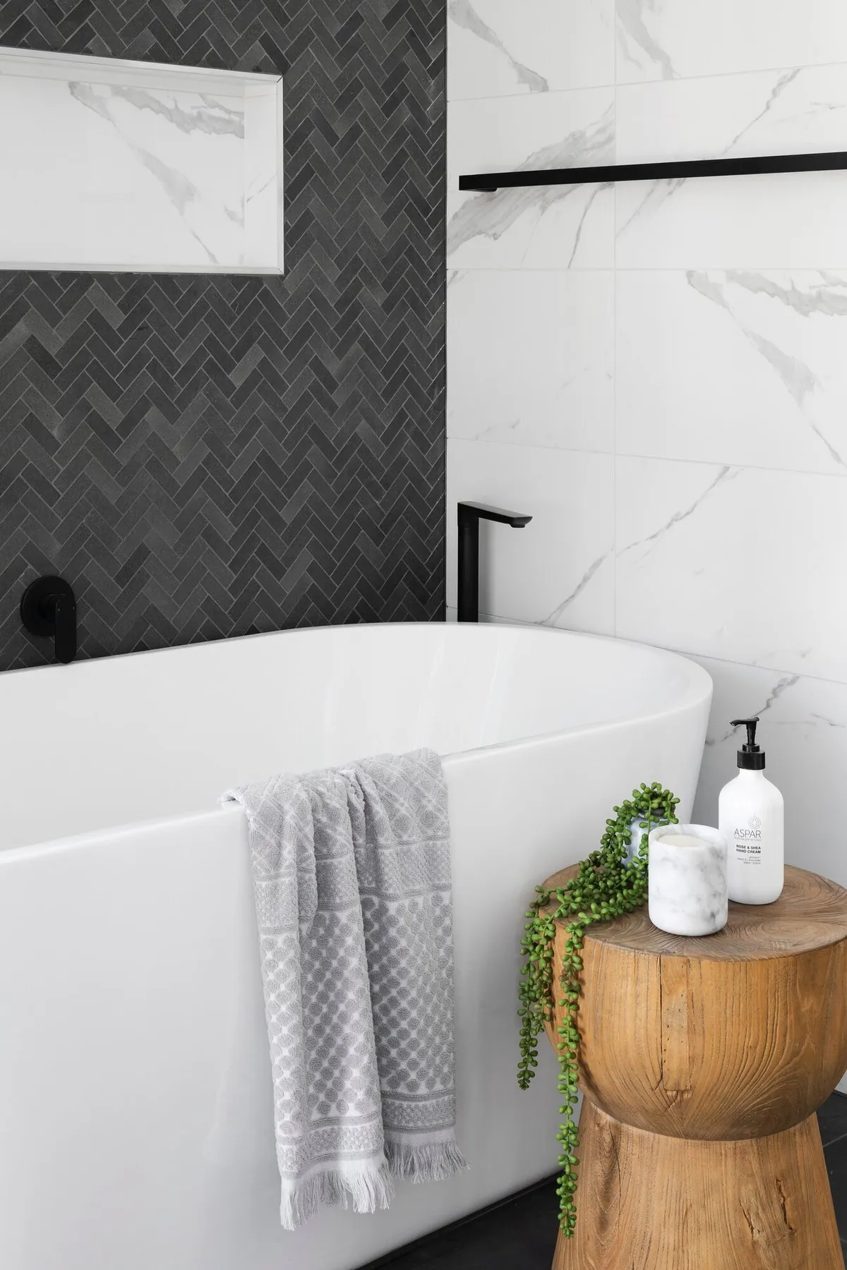 Black and white bathtub