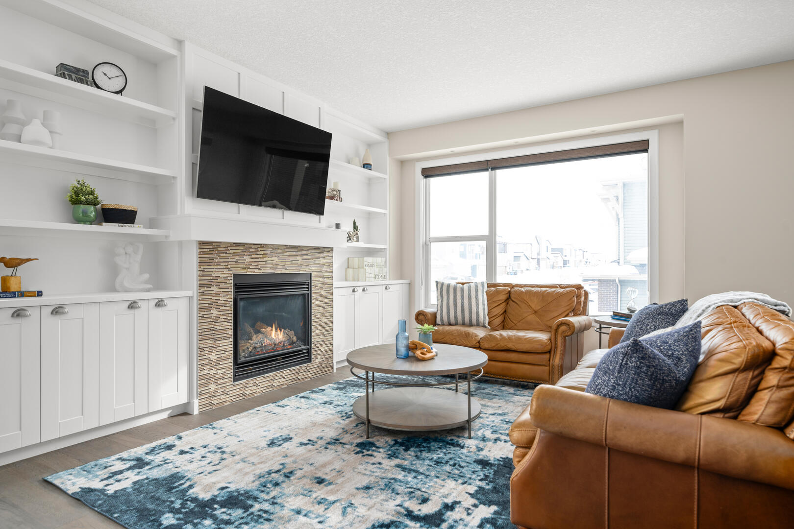 Calgary Interior Design living room fireplace tv