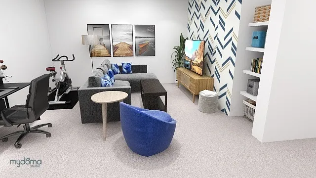 Family room with feature wall rendering design ideas