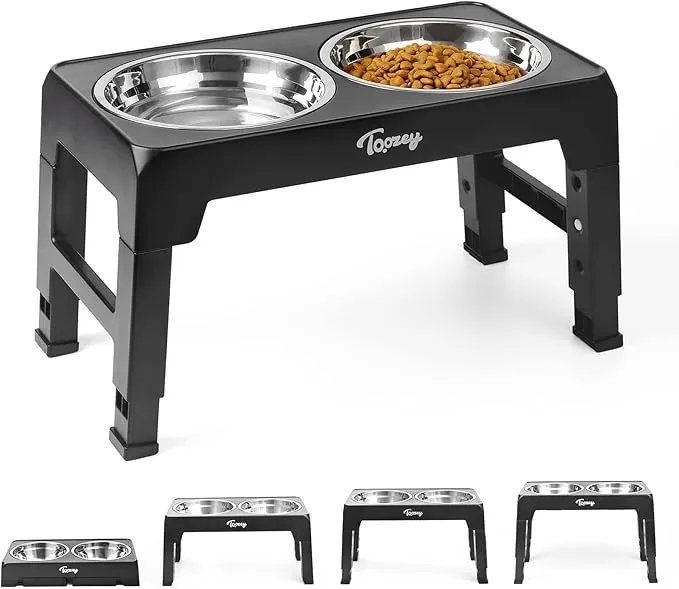 Toozey Height Adjustable Dog Bowl, Raised Dog Bowl with 2 Stainless Steel Bowls