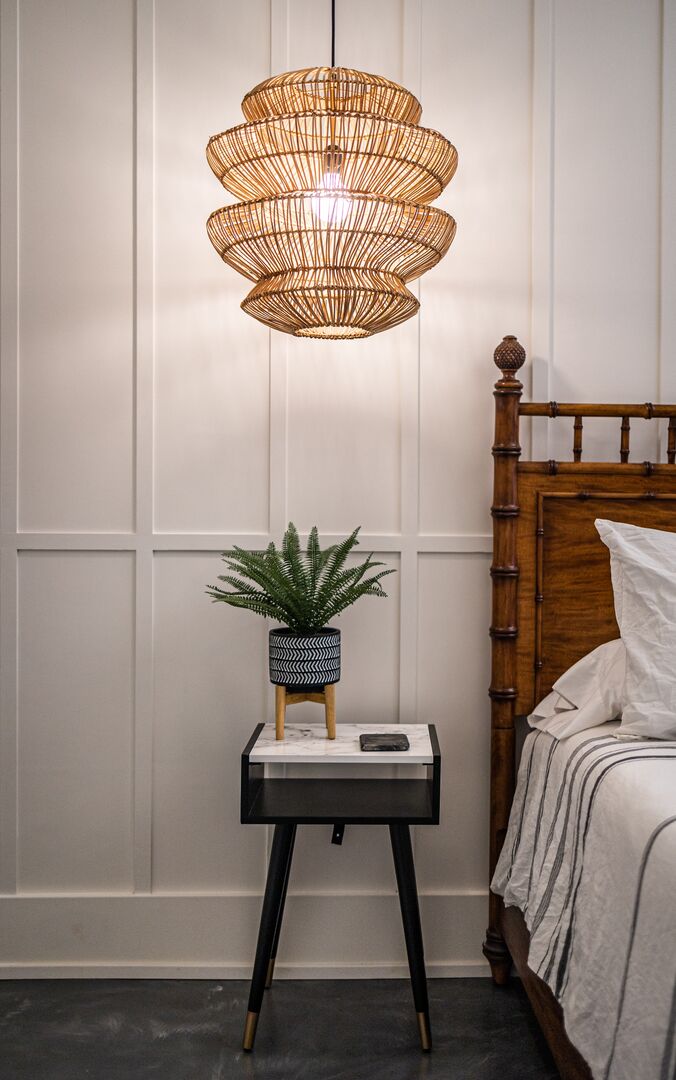 Bedroom pendant light, rattan pendant light over nightstand